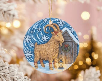 Yule Goat Christmas Ornament: Rustic Cabin Decor, Pagan Winter Solstice