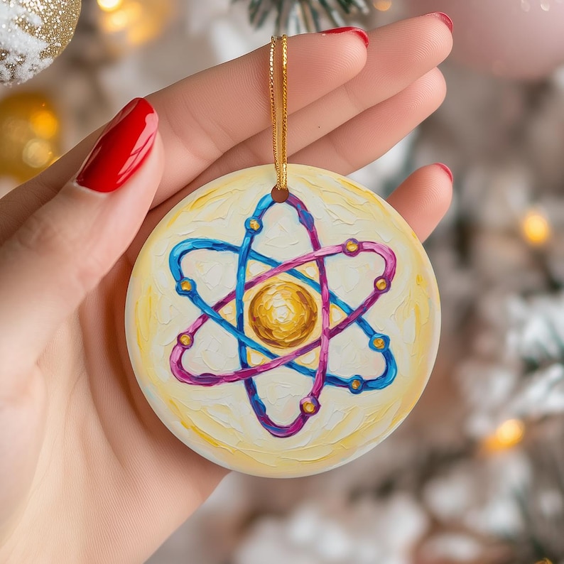 Wissenschaft Atom Ornament | Impasto Stil, Geschenk für Physiklehrer Bild 3