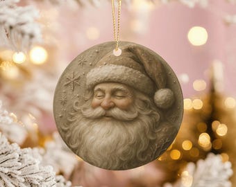 Adorno de Papá Noel vintage de cerámica para árbol de Navidad, regalo clásico de Papá Noel, recuerdo navideño.