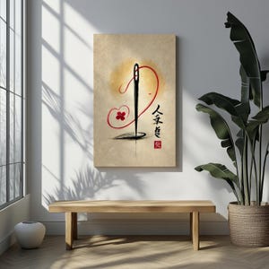 Nadel und Faden Herz Wand Kunst Nähzimmer Dekor Japanischer Stil Geschenk für Quilter Näherin Kirschblüte Leinwanddruck