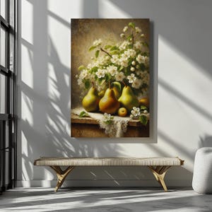 Vintage Pear Still Life Print: Rustic Farmhouse Kitchen Art