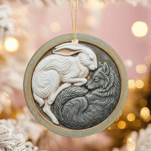 白狼黒狼陰陽磁器装飾品 - Etsy 日本