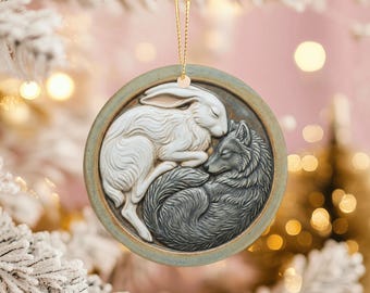 白狼黒狼陰陽磁器装飾品 - Etsy 日本