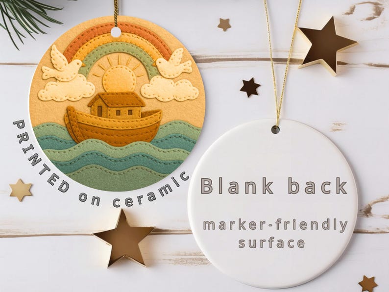 Noah's Ark Ornament, Rainbow Bible Story, Christian Keepsake image 3