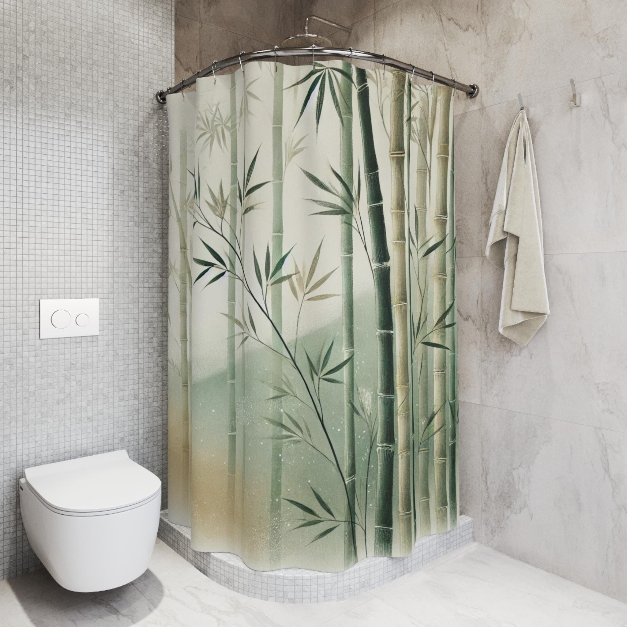 Zen Bamboo Shower Curtain: Japanese Watercolor Spa Decor