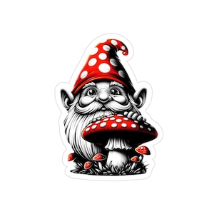 Whimsical Gnome & Mushroom Vinyl Sticker - Fantasy Die-Cut Decal, Water-Resistant Cottagecore Sticker