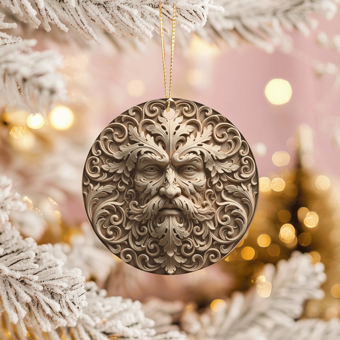 Green Man Ornament Wood Carving Style Forest Spirit Pagan Yule Gift ...