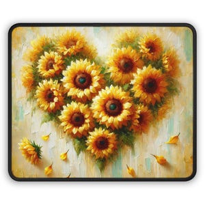 Sunflower Heart Mouse Pad: Floral Art Desk Mat