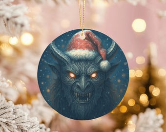 Krampus Ceramic Ornament with Santa Hat: Gothic Christmas Decor