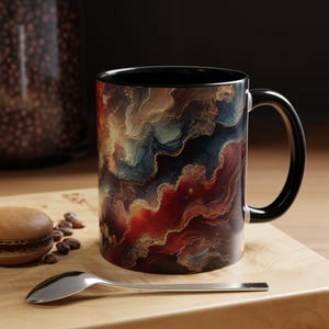 Fiery Red Marble Mug Abstract Swirl Art Coffee Cup with Gold Veins Dramatic Cosmic Sky Gift for Him or Her Bold Ceramic Mug
