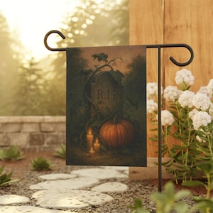 Halloween Garden Flag Tombstone Pumpkin RIP Graveyard Decor Spooky Gothic Yard Banner Haunted Autumn Porch Decoration