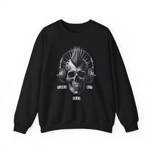 Punks Not Dead Sweatshirt - Skull with Mohawk and Headphones - Gothic Punk Rock Crewneck - Alternative Music Gift, Rebel Aesthetic