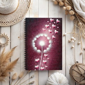 Dandelion Heart Notebook: Romantic Burgundy Journal, Valentines Gift