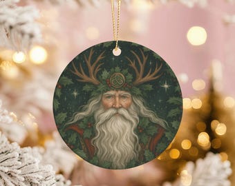 Ornement homme vert : décoration de Noël païenne en céramique