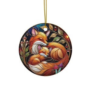 Fox and Kit Ceramic Ornament Starry Forest Night Design, Mothers Day Gift, Woodland Animal Decor, Cozy Nature Lover Keepsake