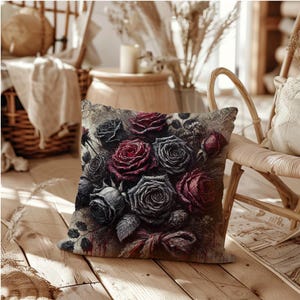 Gothic Rose Bouquet Pillow Cover: Dark Romantic Floral Decor