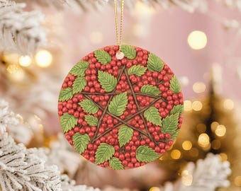 Adorno de pentáculo de bayas de acebo para el solsticio de invierno, decoración pagana de Yule y la naturaleza
