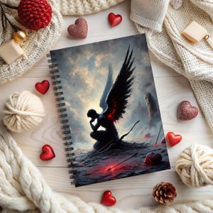 Fallen Angel Spiral Notebook - Dark Fantasy Art, Angel Wings Design, Gothic Journal, Spiritual Gift