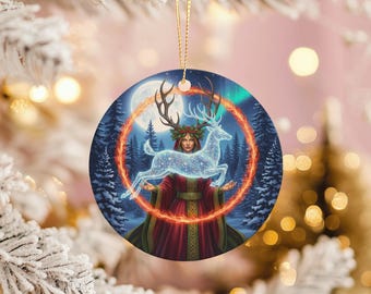 Winter Forest Goddess Ornament Stag Spirit Pagan Yule Celtic Nature Decor