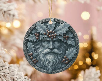 Ornement homme vert givré : décor païen de Noël en céramique