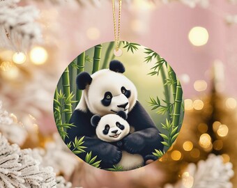 Panda Family Ornament: Ceramic Christmas Decor, Animal Lover Gift
