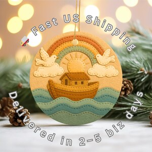 Noah's Ark Ornament, Rainbow Bible Story, Christian Keepsake image 4