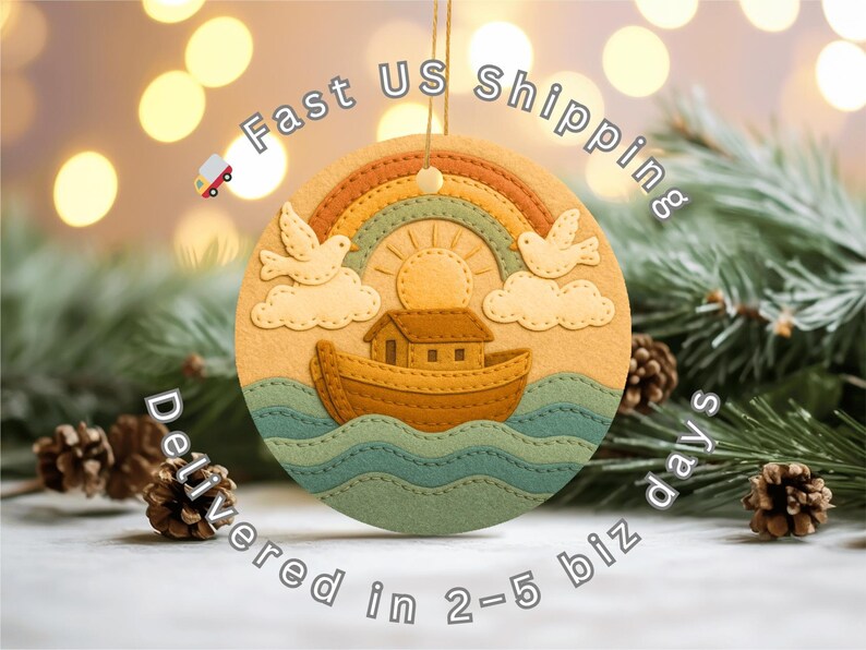 Noah's Ark Ornament, Rainbow Bible Story, Christian Keepsake image 4