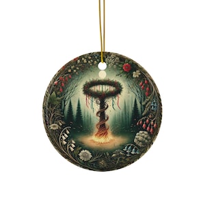 Pagan Maypole Ornament with Floral Fire Circle | Beltane Yule Sabbat Decor | Wiccan Wheel of the Year Gift | Druid Nature Altar Art