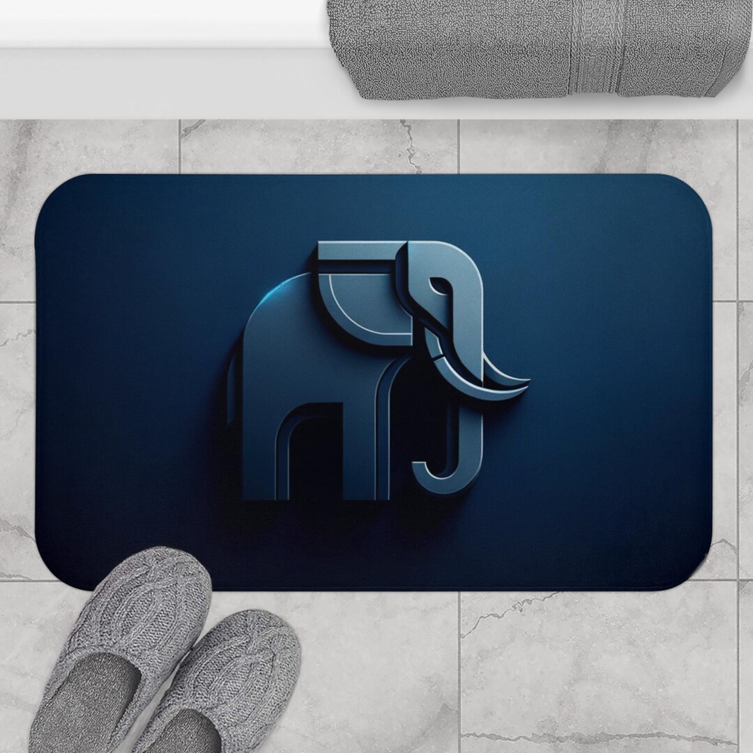 Geometric Elephant Bath Mat: Modern Blue Bathroom Rug - Etsy