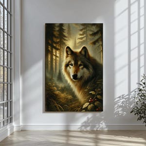 Wolf Wall Art Forest Animal Print Mystical Woodland Decor Spiritual Nature Illustration Rustic Cabin Gift for Wildlife and Wolf Lovers