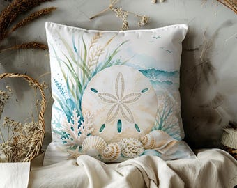 Sand Dollar Pillow Cover | Watercolor Beach Seashell Coastal Decor