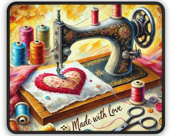 Sewing Machine Mouse Pad Vintage Made with Love Mousepad Quilting and Craft Desk Mat Gift for Seamstress Sewing Room Decor