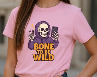 Skeleton Biker Kids Halloween T-Shirt, Spooky Flame Design