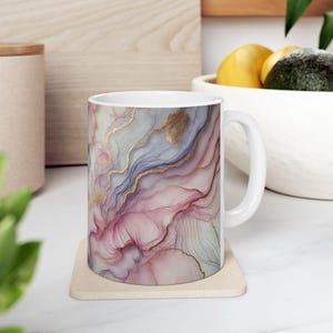 Blush Marble Coffee Mug: Elegant Fluid Art Ceramic Cup (11oz)