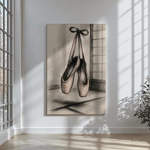 Ballet Shoes Wall Art Ink Wash Dance Studio Decor Japanese Minimalist Ballerina Gift Zen Pointe Shoes Poster Soft Neutral Ballet Print