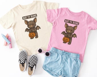 Bat to Bone Toddler Halloween Shirt: Plush Bat Trick or Treat Tee
