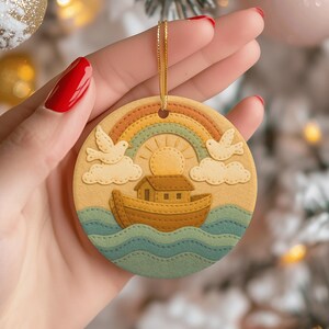 Noah's Ark Ornament, Rainbow Bible Story, Christian Keepsake image 2