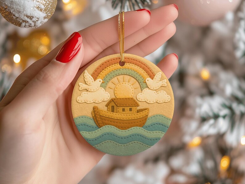Noah's Ark Ornament, Rainbow Bible Story, Christian Keepsake image 2