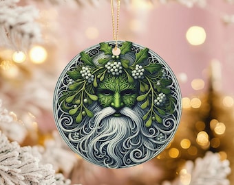 Décoration en céramique pour homme vert : décorations païennes de Noël, de gui et de houx