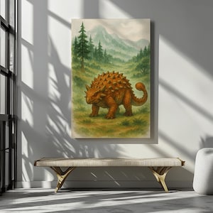Ankylosaurus Watercolor Print: Orange Armored Dinosaur Wall Art