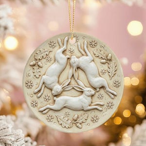 Ornement de Noël trois lièvres, décor païen du solstice d'hiver