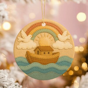 Noah's Ark Ornament, Rainbow Bible Story, Christian Keepsake image 1