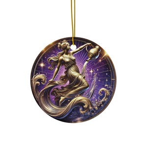 Aquarius Zodiac Ornament Printed on Ceramic | Elegant Astrology Home Decor | Celestial Horoscope Gift