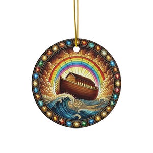Stained Glass Style Noah&#39;s Ark Ornament: Christian Holiday Decor