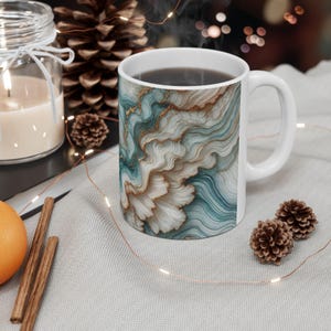 Aqua Marble Swirl Coffee Mug: Elegant Ceramic Cup (11oz)