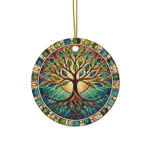 Stained Glass Tree of Life Ceramic Ornament: Spiritual Celtic Decor