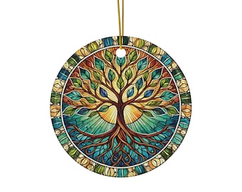 Adorno cerámico de vitral con forma de árbol de la vida: decoración celta espiritual