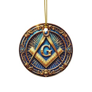 Luxury Masonic Ornament, Freemason Symbol, Square and Compass, Elegant Masonic Decor, Blue and Gold, Masonic Gift, Freemason Decoration