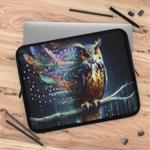 Cyberpunk Owl Laptop Sleeve: Tech AI Art Laptop Cover