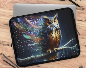 Cyberpunk Owl Laptop Sleeve: Tech AI Art Laptop Cover